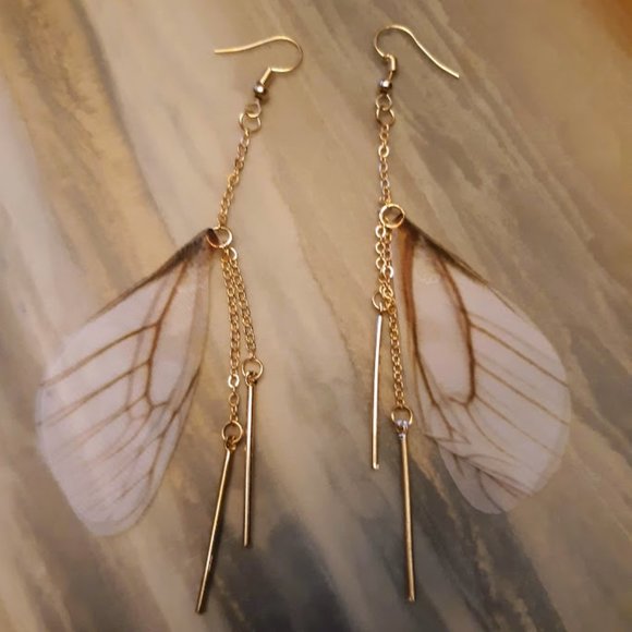 Nwt DRAGONFLY Drop Dangle Earrings 4" Goldtone - Picture 7 of 8